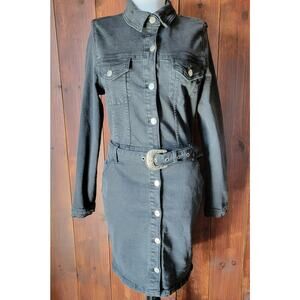 Belted Western Dress Women US 10 UK 14 Charcoal Grey Bodycon ASOS Parisian Tall